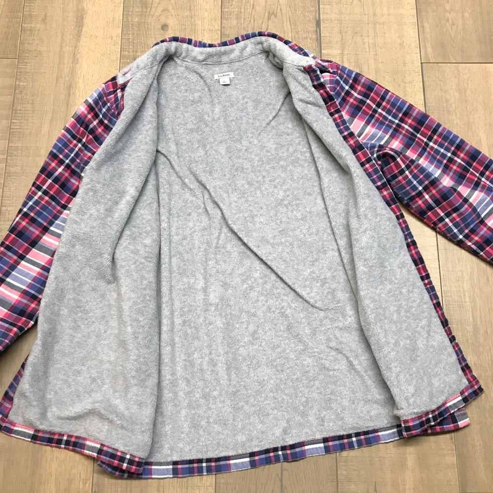 L.L. Bean Shirt Shacket Womens Size L Pink Plaid Button Up Fleece Lined Spring - Picture 5 of 10